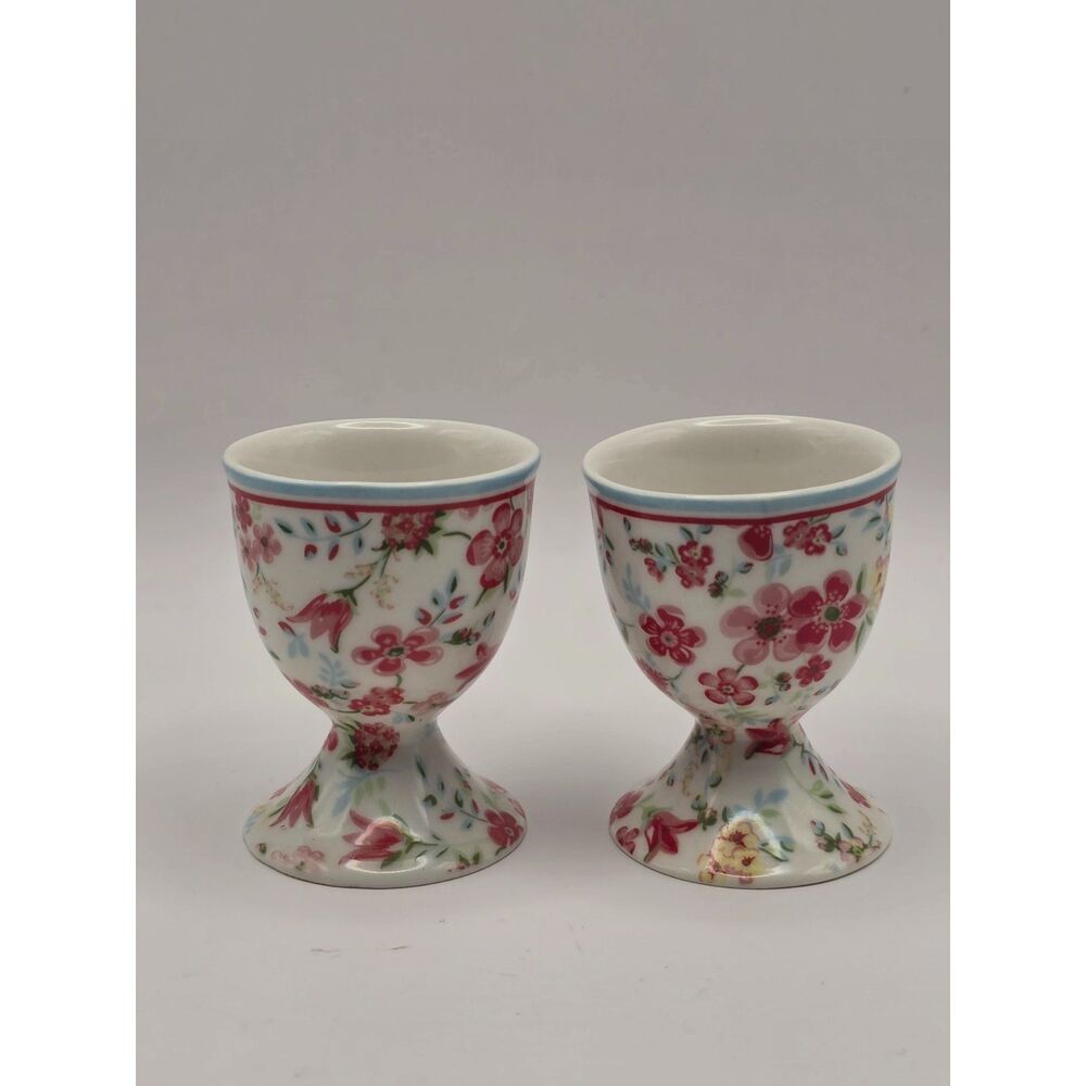 GreenGate Egg Cups Breakfast Louisa White Shabby Chic Floral Porcelain Set Of 2